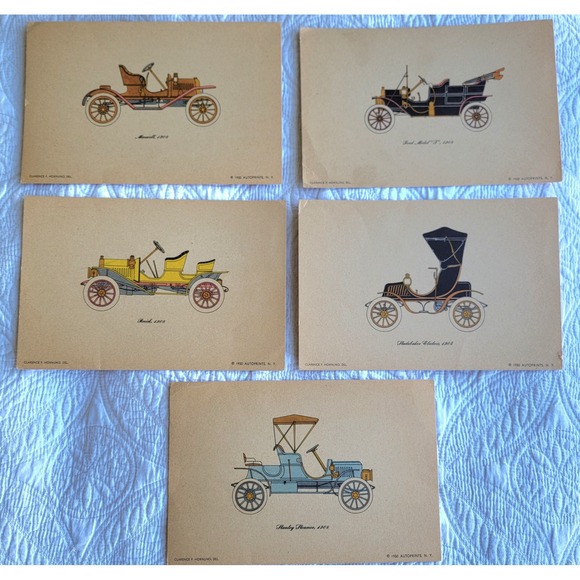 Autoprints Other - 5 Vintage 1950 Clarence Hornung Autoprints Antique Car Lithographs S 8.5x5.5